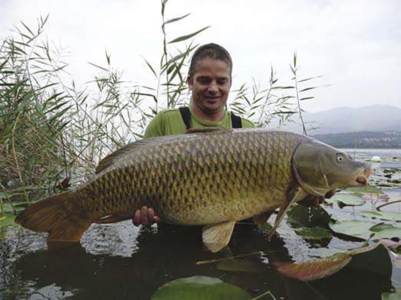 Dick met een fraaie Italiaanse schub gedrild met een taaie soepele intermediate carbon hengel vanuit de boot in zwaar begroeid water.