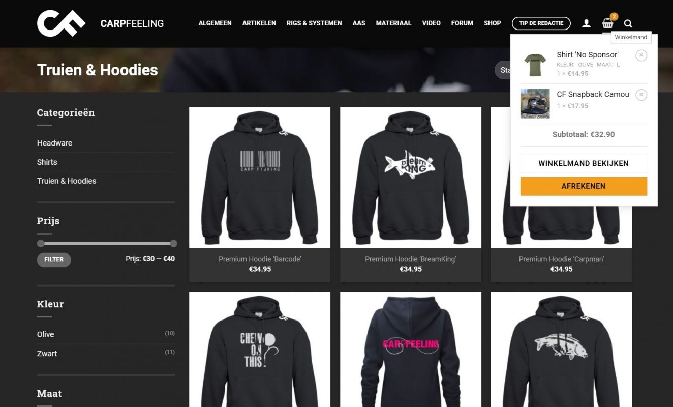 Koop je Merchandise in de nieuwe CarpFeeling webshop