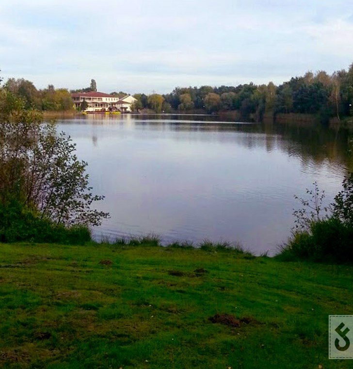 De grote vijver van vakantiepark Weerterbergen ligt er rustig bij